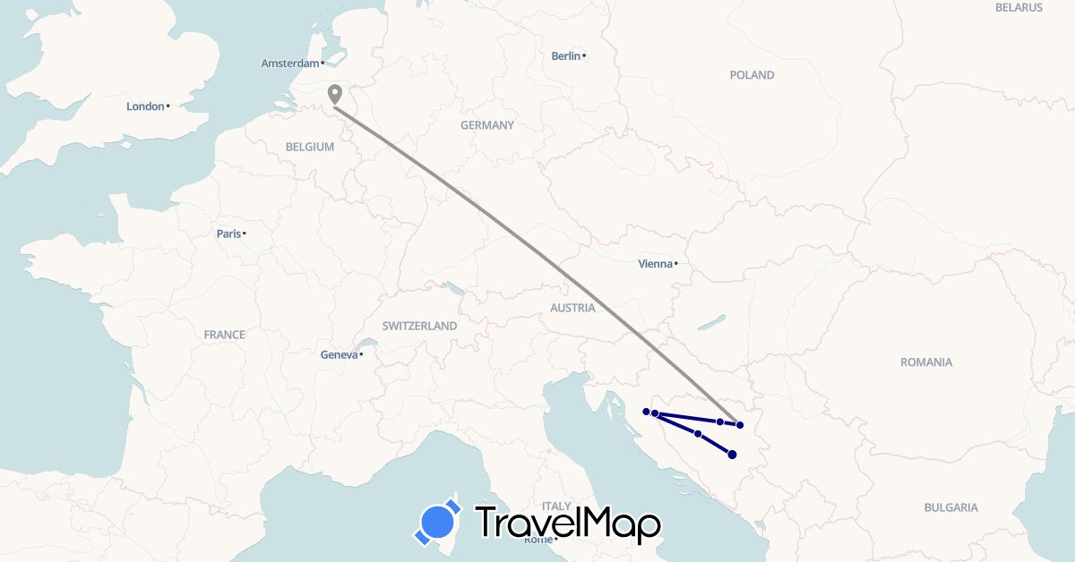 TravelMap itinerary: driving, plane in Bosnia and Herzegovina, Croatia, Netherlands (Europe)